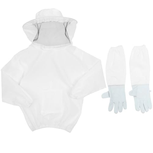 GRADENEVE Imkeranzug Satz mit Belüftetem Hut und Langen Wildleder Handschuhen Atmungsaktive Polyester Imkerjacke für Bienenhaltung und Schädlingsschutz
