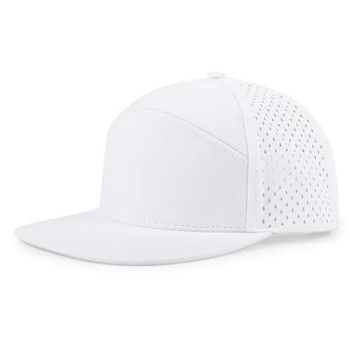 Qlauca Quick Dry Baseball Cap Flat Brim Snapback Hat Sun and Rain Protection Golf Hat for Men Women White