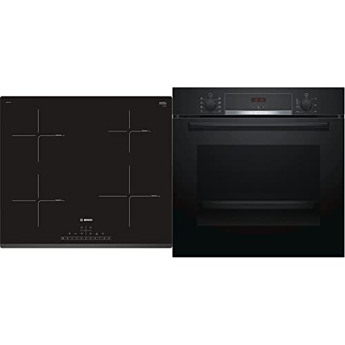 Bosch Electroménager PIE631FB1E - Table induction encastrable Série 6-4 Foyers vitrocéramique - 60 cm - 14,5 cm & Four encastrable Série 4-60 x 60 cm - HBA553BA0 - Noir