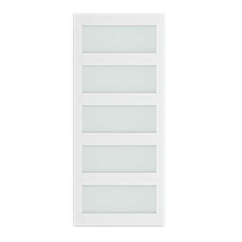 Image of SmartStandard 36 x 84 in Sliding MDF Barn Door Pre-Drilled Ready to Assemble, Waterproof PVC Coating, Interior Single Door Only, White, 5-Panel Glass