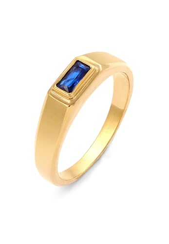 Kuzzoi 0605282625 Bague pour homme avec pierre saphir en argent sterling 925 plaqué or poli pour homme dans les tailles 60-66, 62, Pierre précieuse