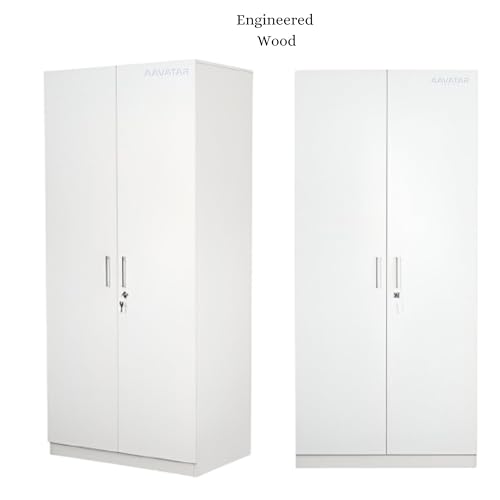 Image of AAVATAR 2-Door Wood Wardrobe with Shelves and Hanging Space for Bedroom, Wood Wardrobe for Clothes, 2 Door Wardrobe Without Mirror (Colour - White, Size 75 X 30 X 19 Inch)