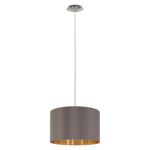 EGLO Pendellampe Maserlo, Textil Pendelleuchte, Hängeleuchte aus Metall in Silber mit Lampenschirm in Cappuccino und Gold, E27 Fassung, Ø 38 cm