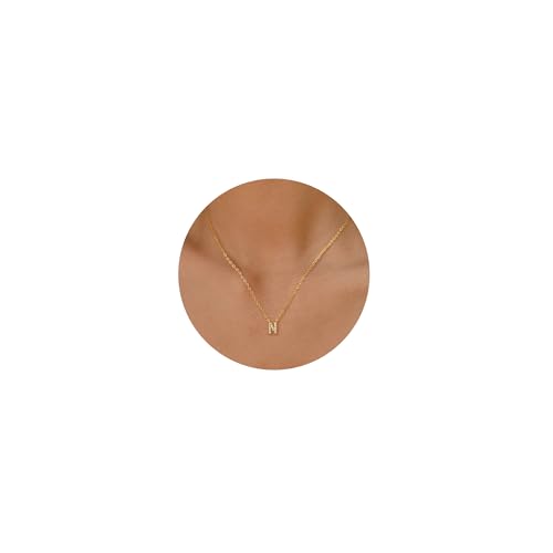 Initial Heart Necklaces for Women - Dainty Cute Necklace Small Layered 14K Gold Plated A-Z Letter CZ Pendant Trendy Satellite Chain Necklaces for Women Non Tarnish Gold Jewelry Set Gift