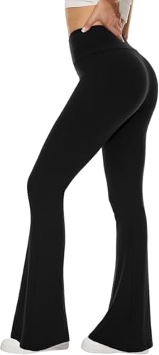 BOTUCLAS Womens High Waisted Flared Leggings Buttery Soft Stretchy Yoga Pants Bootcut Workout Trousers for Gym & Daily Wear (UK Alpha M Regular Regular Black)