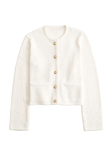 Image of Women's Casual Cardigan Sweaters Open Front Long Sleeve Button Down Crew Neck Knit Jackets with Pockets