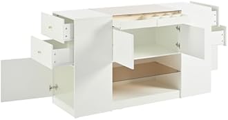 Modern Armoire Bedroom Island with Drawers Glass Top, Multi-Function Closet Island with Display Shelf & 6 Drawers, Wooden Storage Cabinet for Walk in Closet Wardrobe, Bedroom, White