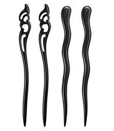 Myhsmooth Zz-mooncha 4 Count Hair Sticks Natural Black Sandalwood(ebony) Handmade Carved Hair Clip Shawl Hair Pins Pack of 4 Pcs