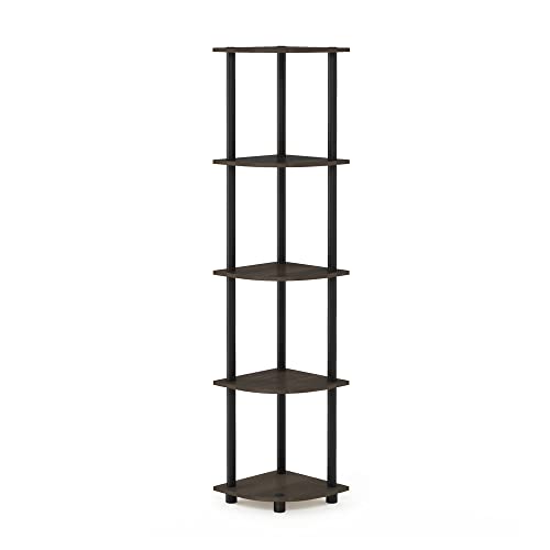 Furinno Rata 5-Tier Industrial Multipurpose Flat Base Shelf Display Rack, Narrow, Columbia Walnut