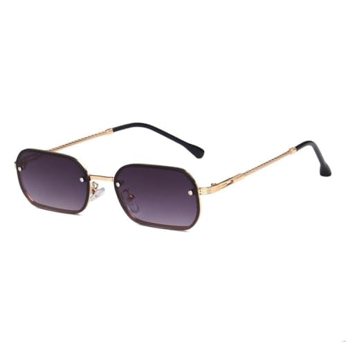Lunettes de soleil petit rectangle monture en métal vintage carré UV400