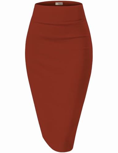 Image of Hybrid & Company Women's Premium Nylon Ponte Stretch High Waist Pencil Suit Skirt Below Knee