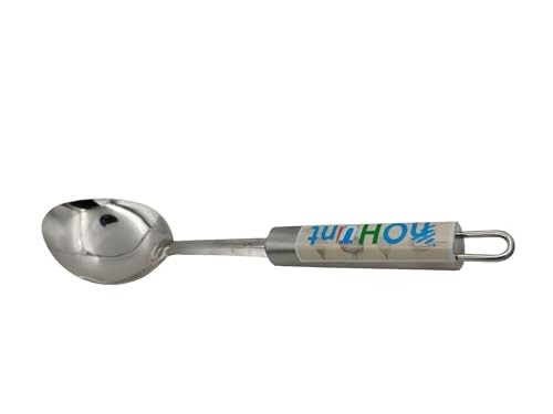 Image of Kitchen Tools Stainless Steel (Food Grade) Heavy Gauge Classic Solid Pan Spoon (Serving Spoon) Chamcha for Serving Rice /Pasta /Subzi (Size 26.7 cm) 1-Piece