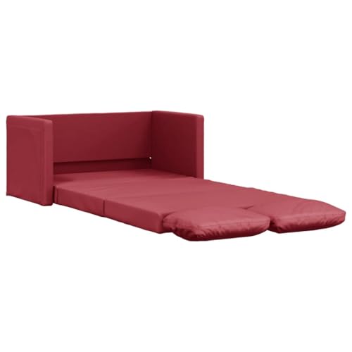 vidaXL Sofá Cama de Suelo 2 en 1, Diván Plegable, Sofá Tapizado, Cama de Suelo para Salón Dormitorio Oficina, Cuero Sintético Rojo Tinto 112X174X55 cm