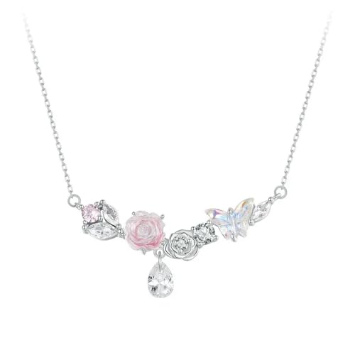 Collier de fleurs romantique en argent 925 pour cadeau de Saint-Valentin