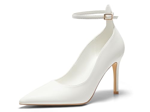 Coutgo Womens High Heels Closed Pointed Toe Ankle Strap Stiletto Pumps Dress Office Shoes