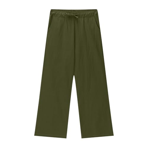 Kids Straight Leg Pants Boys Girls Solid Color School Twill Trousers Elastic Waist Casual Pants (Green, 10-11 Years)3