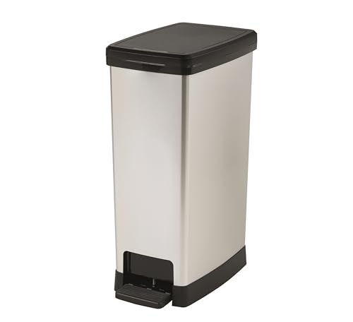 Total Bins UK Limited 40L Slimline Elite Pedal Bin Silver - METAL EFFECT