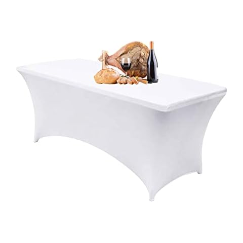 Dololoo Stretchable Tablecloths 6ft for Rectangle Tables, Fitted Spandex Rectangular Patio Table Covers, Market Stall Table Cover, Wedding, Party, Kitchen, Beauty Event Decoration-White Cover