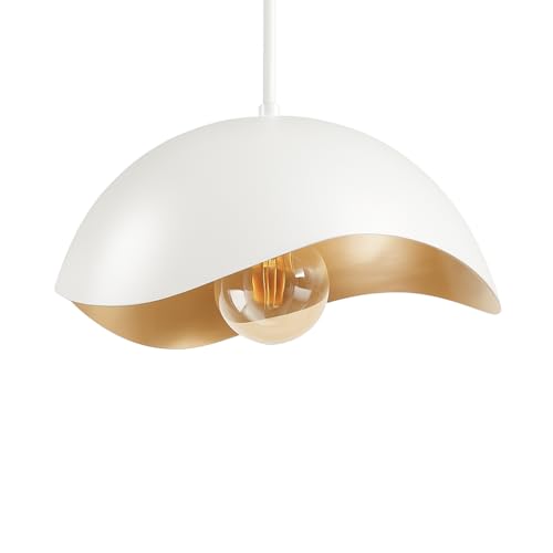 Jetima Modern Wave Pendant Light, 11" White and Gold Dome Shade, LED Ceiling Light Fixture with Globe Bulb, Contemporary Hanging Light for Kitchen, Dining Room, Bedroom by Jetima - Image 2