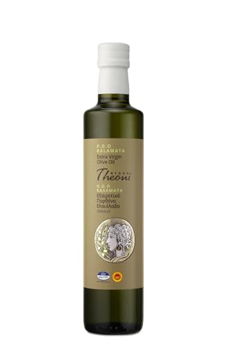 Theoni Kalamata P.D.O. natives Olivenöl extra aus Griechenland - 1x 500ml Flasche -kaltgepresst aus Koroneiki Oliven fruchtig aromatisch, ideal für Salate Gemüse Fisch und warme Speisen