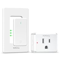 HiHiniu Remote Control Outlet Wireless Wall Mounted Light Switch, Compact Indoor Electrical Plug in On Off Power Switch for Lamp, Home Appliances, 300 Feet RF Range, Removable Buckle, FCC Listed