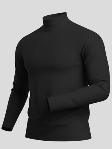 LEOTUDE Men Cottonblend Full Sleeve Muffler Neck Solid Black Regular Fit T-Shirt