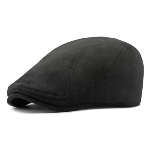 CHENNUO Casquette pour homme en daim Newsboy - Casquette plate rétro - Béret - Loisirs, Noir , 55-59