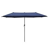 PHI VILLA Sonnenschirm Rechteckig 380×200cm Gartenschirm mit Kurbel UV Schutz Parasol Windfest für Terrasse Garten, Marineblau