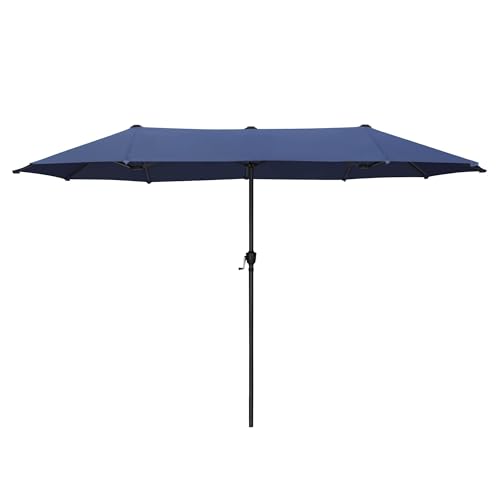 PHI VILLA Sonnenschirm Rechteckig 380×200cm Gartenschirm mit Kurbel UV Schutz Parasol Windfest für Terrasse Garten, Marineblau