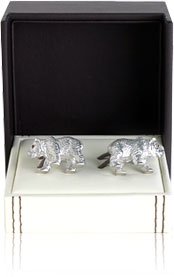Gemelos de oso con cristales tono plata en caja regalo miniatura 2