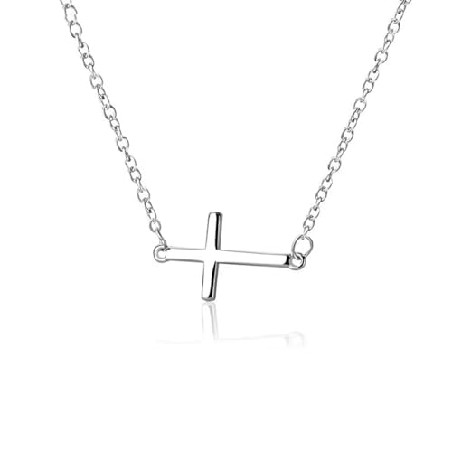 MIRFREYR Cross Pendant Necklace for Women 925 Sterling Silver Minimalist Handmade Simple Small Cross Chain Faith Jewelry 16 "