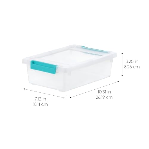 IRIS USA 2.3L Storage Bins with Lids, 6 Pack, Clear Plastic Storage Containers for Craft Storage, Stackable Organizer Boxes with Secure Latches for Art Supplies, Office and Home, Clear/Seafoam Blue by IRIS USA - Image 2