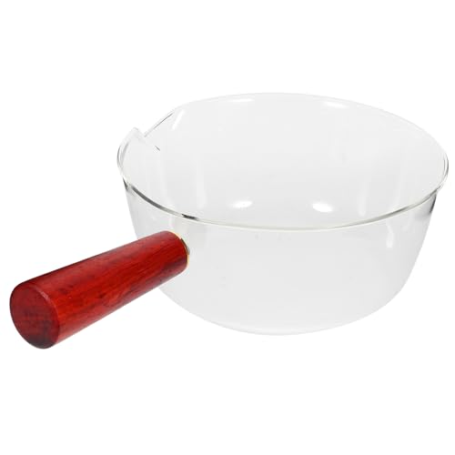 GRIRIW Sartén De Vidrio Con Mango De Madera Natilla Sartén Para Placa De Inducción Caldera Más Cálido Agua Cacerola Con Tapa Espuma Duela Jarabe Tetera Pequeña Mama Gas Transparent Vidrio