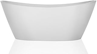 Empava 67 Inch Acrylic Freestanding Bathtub Contemporary Soaking Tub with Brushed Nickel Overflow and Drain EMPV-BT1518, Glossy White