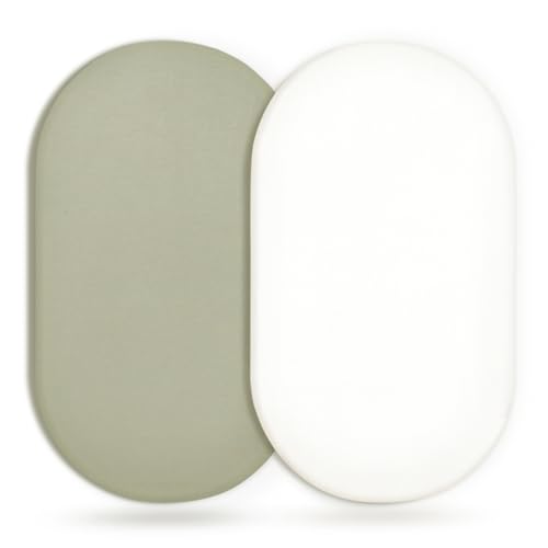 Image of GRSSDER Stretchy Ultra Soft Fitted Bassinet Sheet 2 Pack, Universal Fit for Bassinets Baby Cradle Moses Basket Oval Rectangle Mattress Safe and Snug, Jersey Bassinet Sheets for Girls, White/Sage