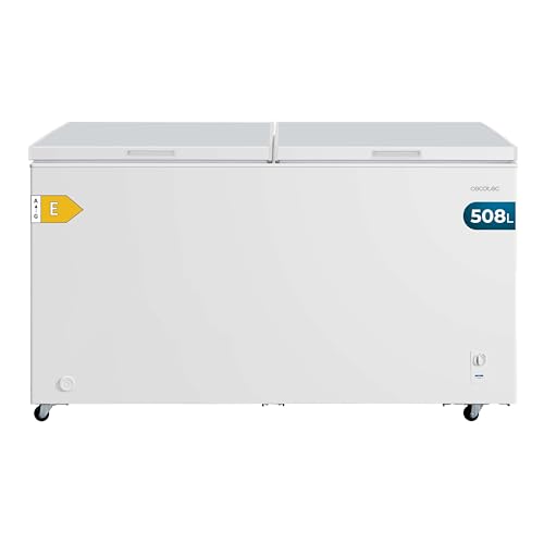Cecotec Congelador Horizontal 508L Doble Puerta Bolero CoolMarket Chest Duo 508M White E. UltraContact D-Cool, Ruedas EasyMove, Dual Function, Puerta ZeroG (80º-30º), Dual Function, Doble Cesta