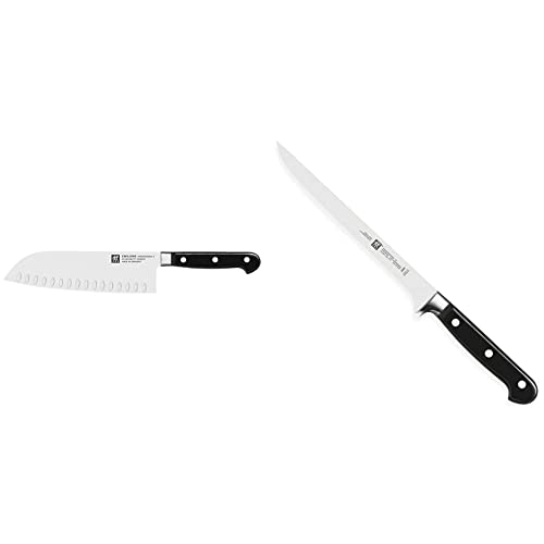 Zwilling Professional S Santokumesser, Klingenlänge: 18 cm, Schwarz & Professional S Filiermesser, Klingenlänge: 18 cm, Schmales Klingenblatt, Kunststoff-Griff mit Nieten, Schwarz