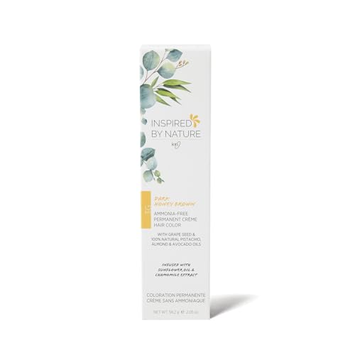 ion Inspired By Nature Permanent Hair Color Dark Honey Brown 3G, made from 100% naturallyderived polymers, cruelty free, vegan, PPD free, recyclable packaging, 2.05 oz
