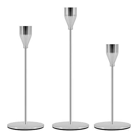 Candle Holders Set of 3, Candlestick Holder for Taper Candles, Taper Candle Holder for Wedding, Party, Dinning (Silver) Cover