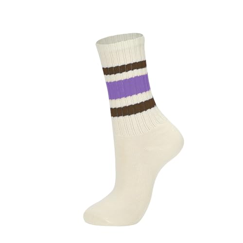 Image of American Trends Womens Novelty Striped Crew Socks Athletic Vintage Slouch Mid Calf Tube Socks