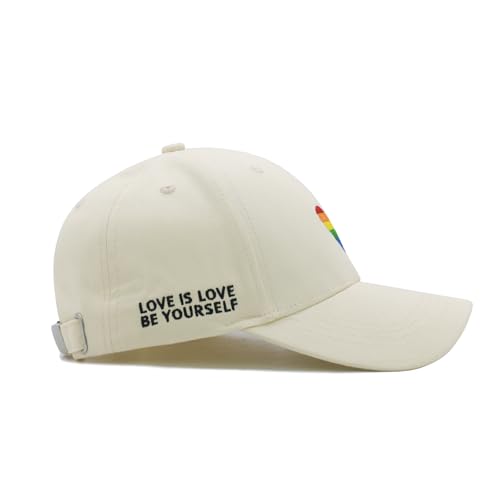 Image of LGBT Pride Baseball Hat, Embroidered Rainbow Heart Hat, Adjustable Gay Lesbian Love Cap for Men Women
