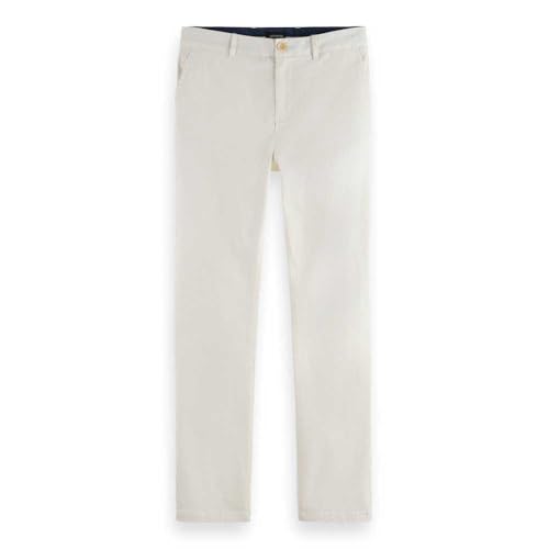 Scotch & Soda Core-Stuart Pantalon Chino en Coton Stretch pour Homme Coupe Droite, Off White 0001., 33W x 32L
