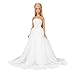 BARWA White Wedding Dress with Long Veil Evening Party Princess White Lace Gown Dress for 11.5 Inch Girl Doll