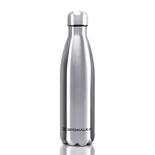 SPOMALKA Edelstahl Trinkflasche Doppelwandig & Isoliert, Spülmaschinenfest, Thermosflasche 12 Stunden heiß & 24 Stunden kalt, Kohlensäure Geeignet, Auslaufsicher, Breite Öffnung, Langlebig (500ml)