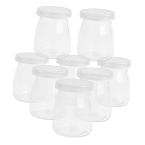 MUCKLILY 8pcs Glass Pudding Jars Lids for Yogurt Jelly and