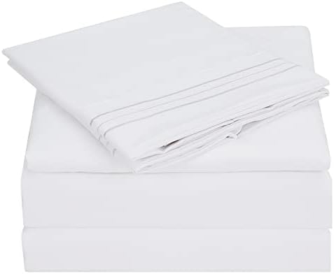 Dekoresyon Queen Sheet Set, 4 Pcs Extra Soft Bedding Sheets & Pillowcases, Deep Pocket Cooling Bed Sheet Set, Ultra Soft Hotel Luxury Fitted Sheet Wrinkle Free(Queen, White)
