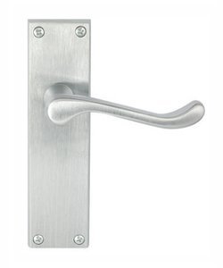 Victorian Scroll Door Handle Lever On Backplate Long - Latch Set - Satin Chrome