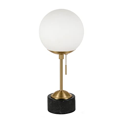 Reagan 17.75" Tall Table Lamp With Glass Shade In Brass/ Black Marble/White Milk #TOP6