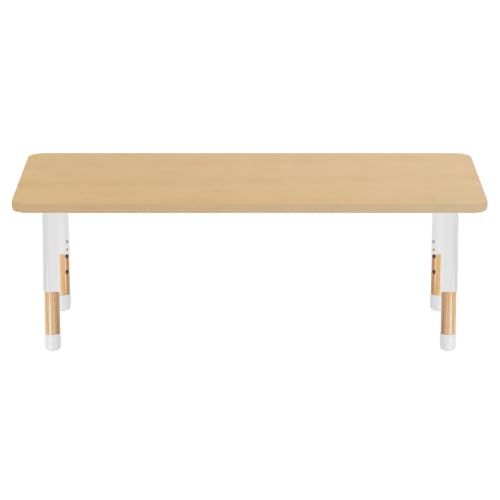 Image of 24 inch x 60 inch Rectangle Kids Classroom Table with Adjustable Chunky Wood Legs