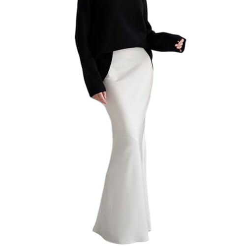 RARITYUS Women’s Silky Satin High Waist Maxi Skirt Elegant Flowy A Line Long Skirt Elastic Bodycon Mermaid Skirt
